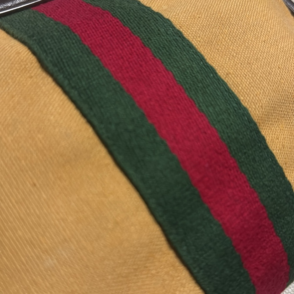 Converted Vintage Pouch-Tan Canvas-Red & Green Stripe Detail-Brassy Link Chain - Picture 5 of 17